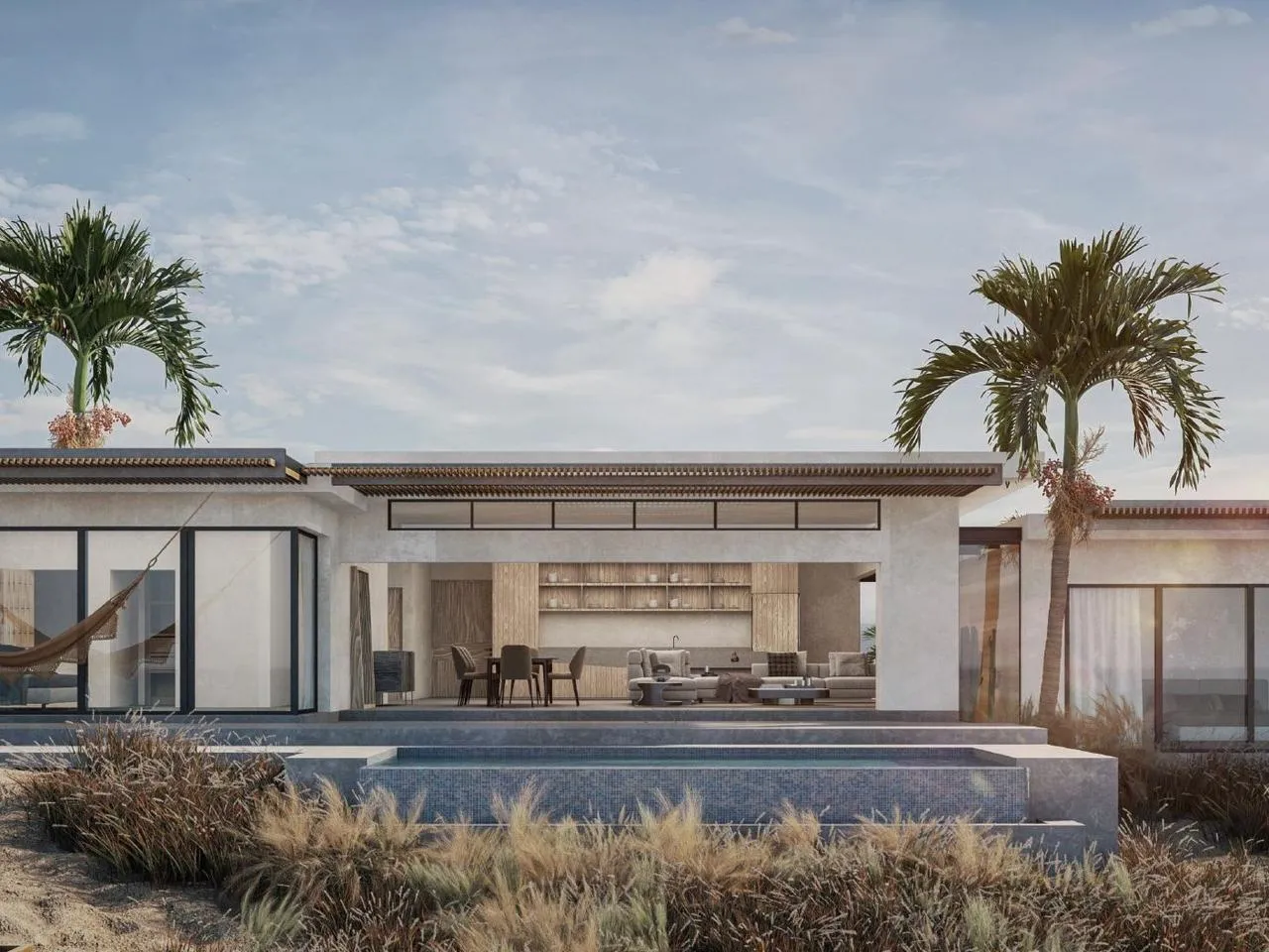 Rendering of the exterior pool terrace at Casa AD