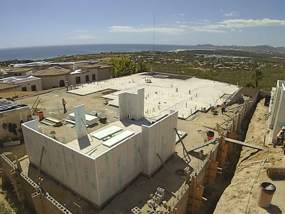 Jobsite time-lapse still of the foundation slab and first walls, Querencia project