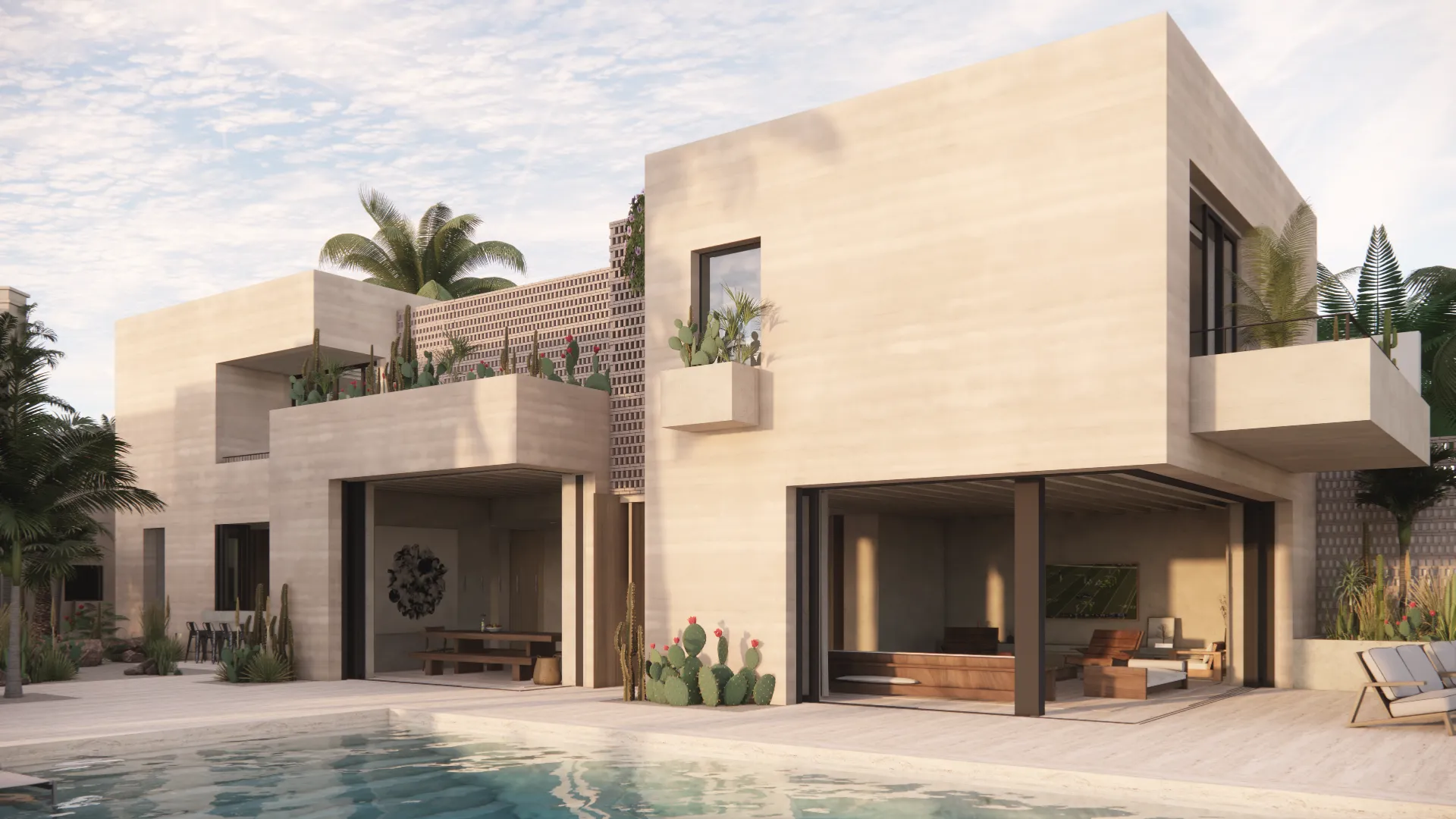 Architectural rendering of the poolside terrace at Casa Laguna 6