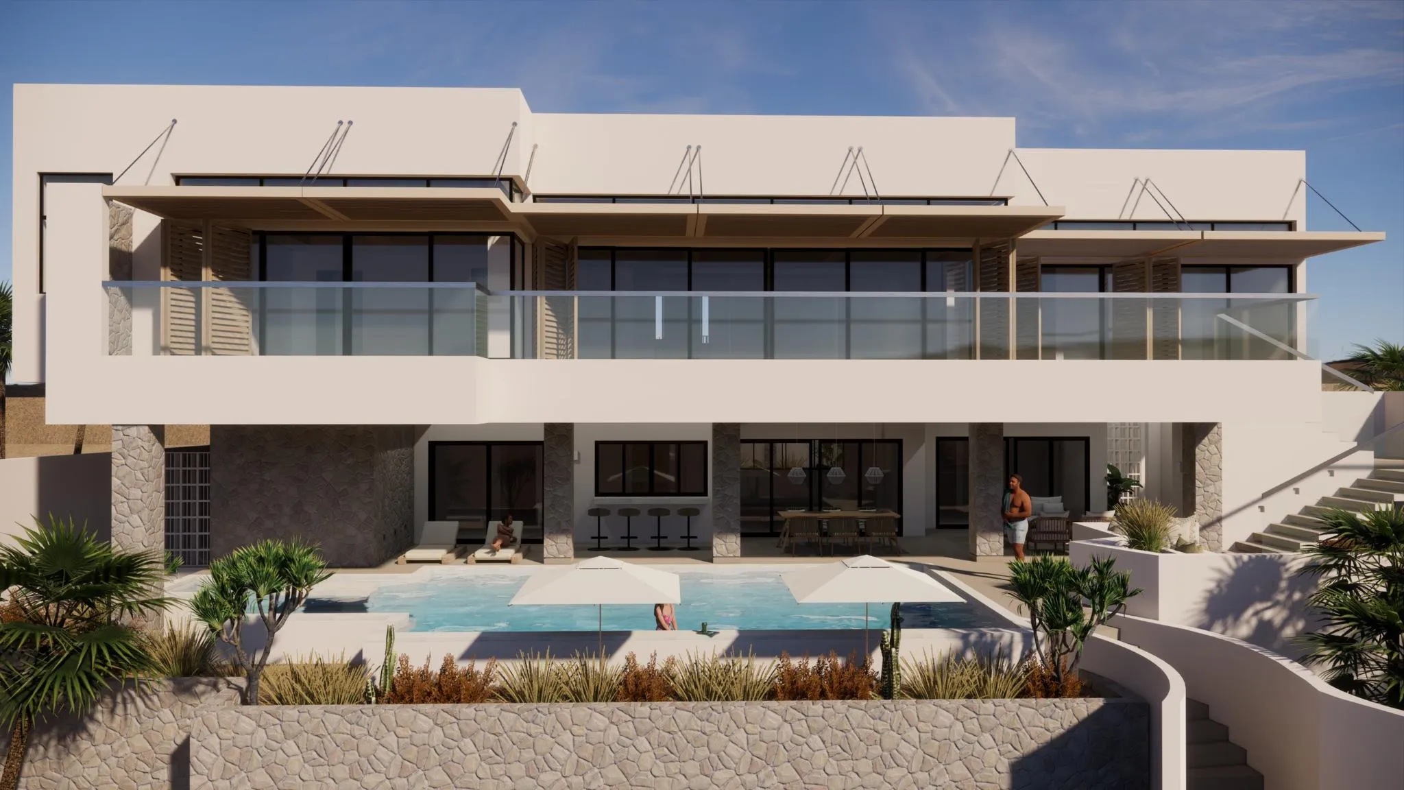 Rendering of the rear pool terrace at Casa Mar