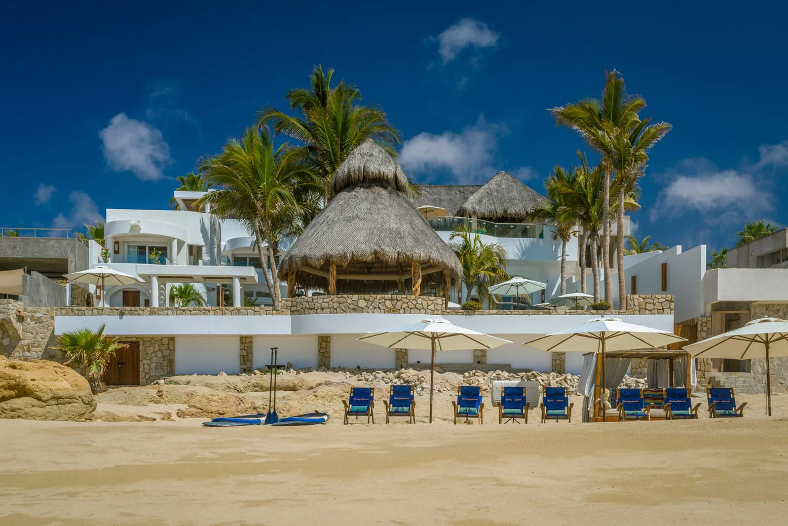 Beachfront exterior and palapa of Casa Las Salinas